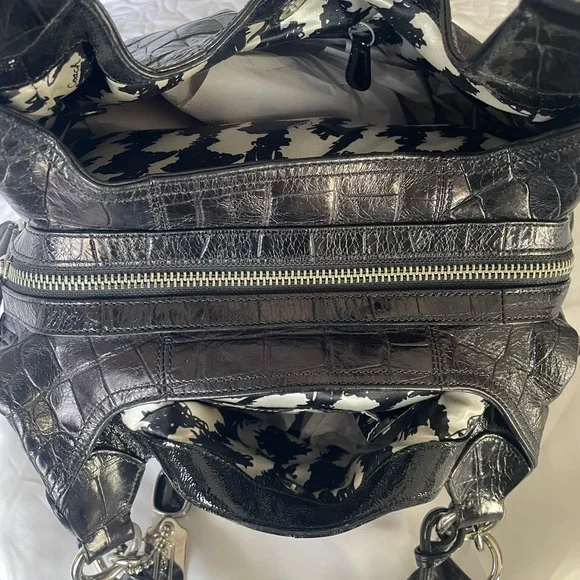 Coach Black Crocodile-Embossed Leather Shoulder Bag - Picture 4 of 7